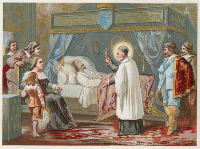 St Vincent de Paul assisting King Louis XIII of France in his final moments, 1643 by European School